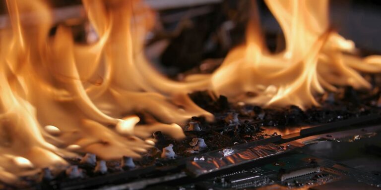 Laptop on fire